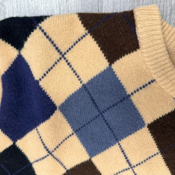 Harry Vardon 100% Wool Argyle Tan Blue Sweater Crewneck Golf Size Large - Picture 3 of 8